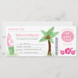 Tropical Boarding Pass Birthday Invitation<br><div class="desc">This is an original design by La Bella Rue. Please do not copy in anyway. Boarding pass invitation. Check and see the reply card to go with this and contact me if you have more cards you want with your invite (i.e., itinerary, accommodations, etc) I've chosen a recycled white cardstock...</div>