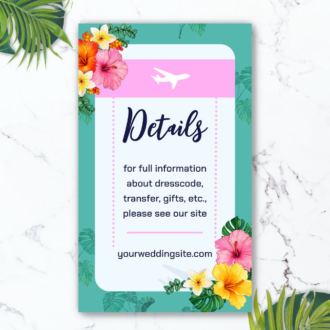 Tropical Boarding Pass Destination Wedding Enclosure Card (Boarding Pass Destination Wedding Enclosure Card)