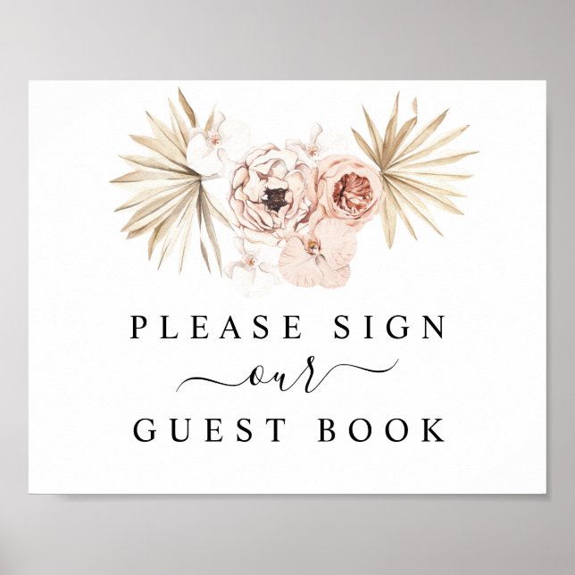 Tropical Bohemian Dried Palms Guest Book Sign (Front)