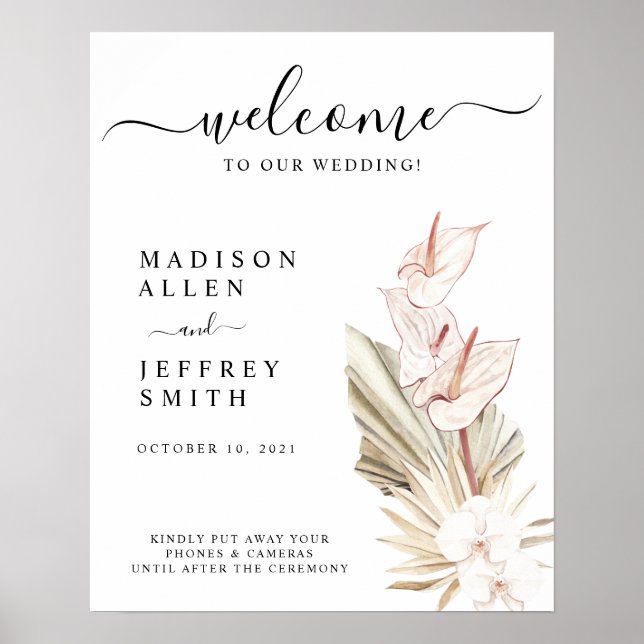 Tropical Bohemian Wedding Unplugged Welcome Sign (Front)