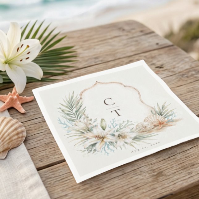 Tropical Boho Beach Wedding Crest Napkin (Creator Uploaded)