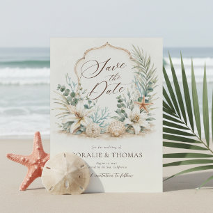 Tropical Boho Beach Wedding Crest Save The Date
