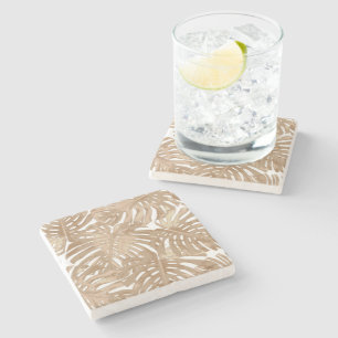 Tropical Boho Brown Beach Jungle Leaves Stone Coaster