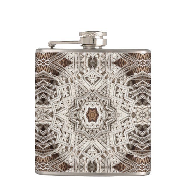 tropical boho chic tribal macrame crochet hip flask (Front)