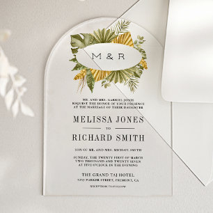 Tropical Boho Dried Palm Leaves Wedding Acrylic Invitations