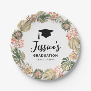 Tropical Boho dried palm leaves Wreath Graduation Paper Plate
