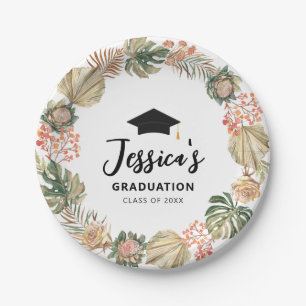 Tropical Boho dried palm leaves Wreath Graduation Paper Plate