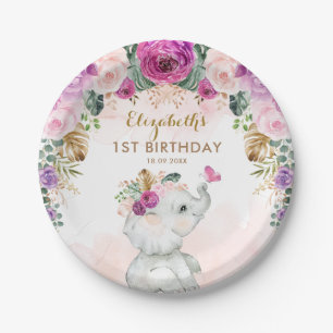 Tropical Boho Elephant Wild One 1st Birthday Favou Paper Plate