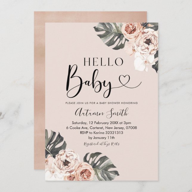 Tropical Boho Floral Hello Baby Baby Shower Invitation (Front/Back)