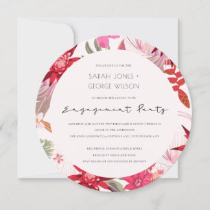 Tropical Boho Red Blush Floral Engagement Invite