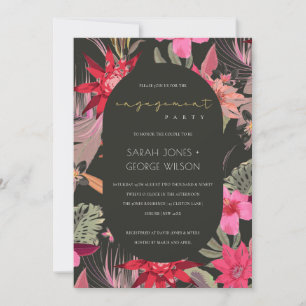 Tropical Boho Red Dark Floral Engagement Invite