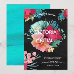 Tropical bold & bright floral wedding invitation