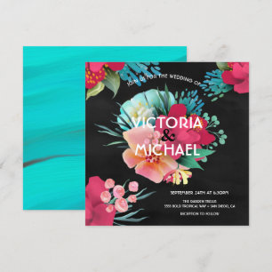 Tropical bold & bright floral wedding invitation