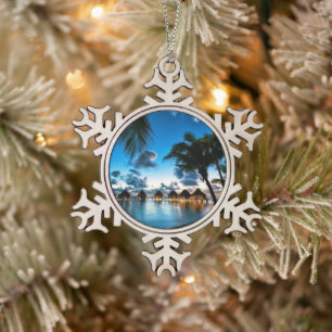 Tropical Bora Bora Snowflake Pewter Christmas Ornament