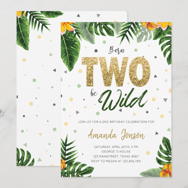 Tropical Born Two Be Wild Birthday Invitation (Front/Back)