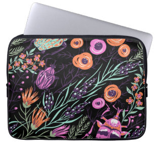 Tropical Botanical and Bugs Colorful Abstract Art Laptop Sleeve