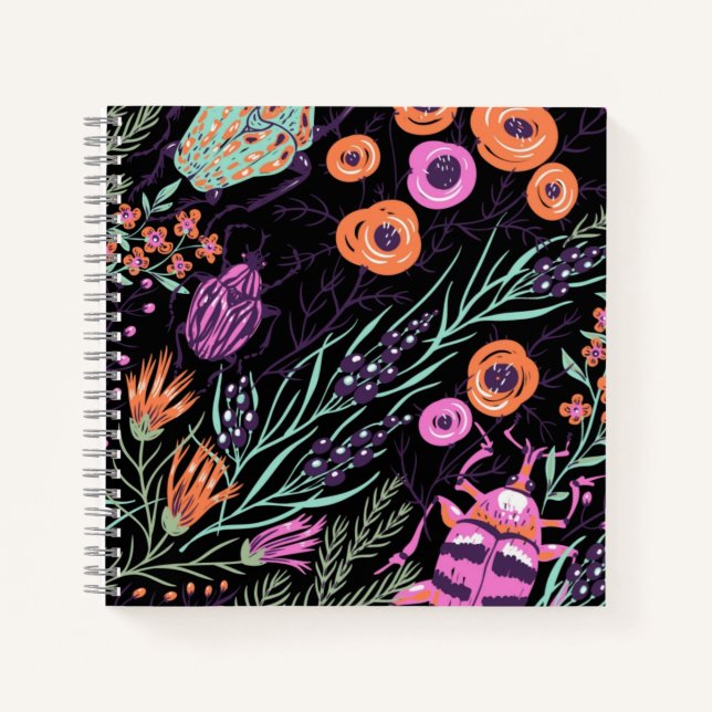 Tropical Botanical and Bugs Colorful Abstract Art Notebook (Front)