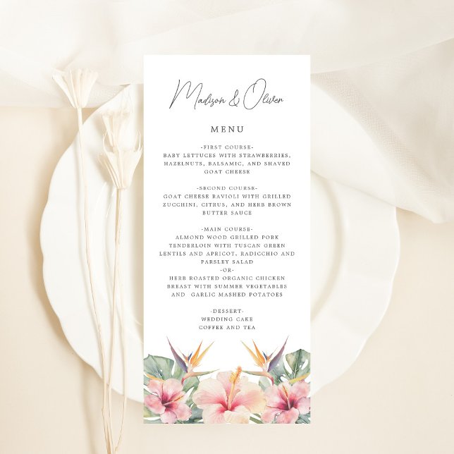 Tropical Botanical Elegant Wedding Menu Card (Creator Uploaded)