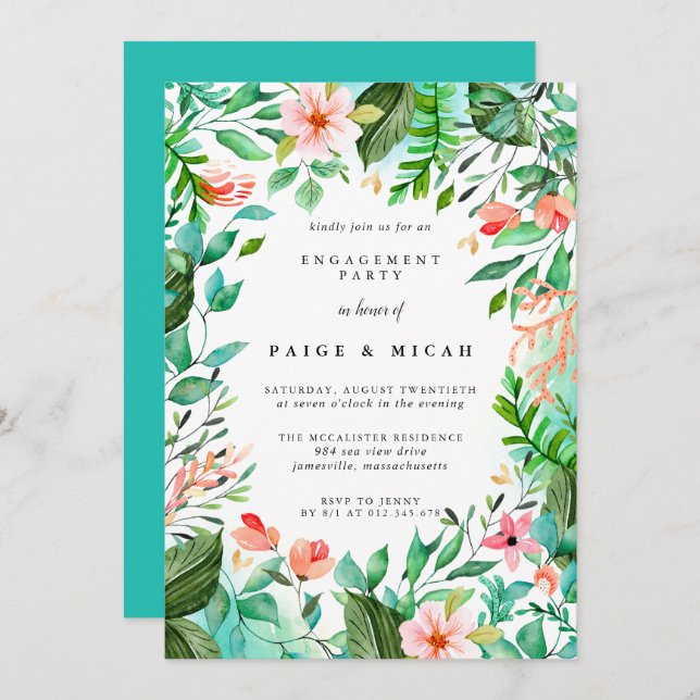 Tropical Botanical Engagement Party Invitation (Front/Back)