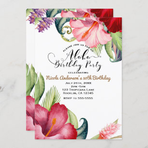 Tropical Botanical Floral Aloha Birthday Party Invitation