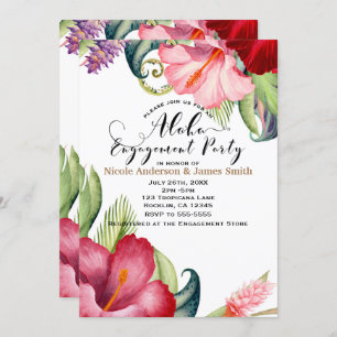 Tropical Botanical Floral Aloha Engagement Party Invitation