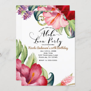 Tropical Botanical Floral Aloha Luau Party Invitation