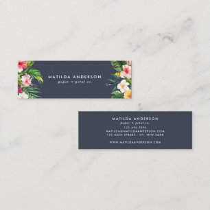 Tropical botanical floral blue modern foliage mini business card