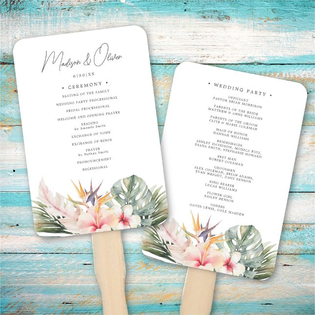 Tropical Botanical Floral Elegant Wedding Program Hand Fan (Creator Uploaded)