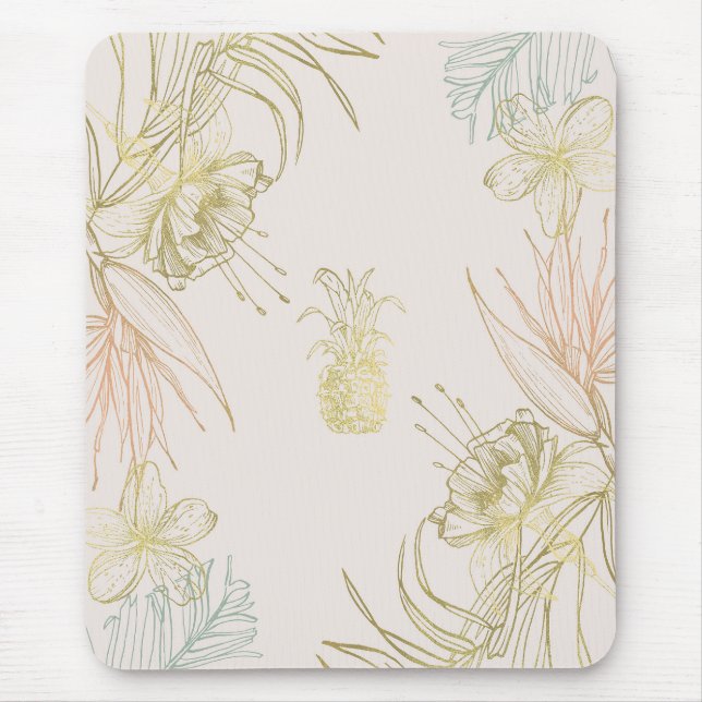 Tropical Botanical Floral Leaves Gold Pineapple Mouse Pad (Front)