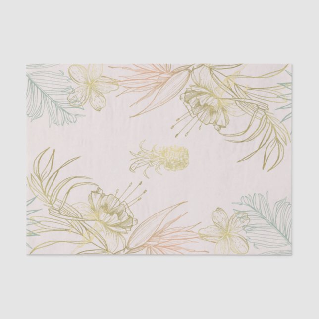 Tropical Botanical Floral Leaves Gold Pineapple Tissue Paper (Front)