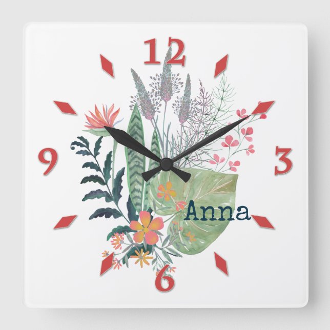tropical Botanical floral personalised Large Clock (Front)