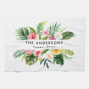 Tropical botanical floral summer vacation  kitchen tea towel
