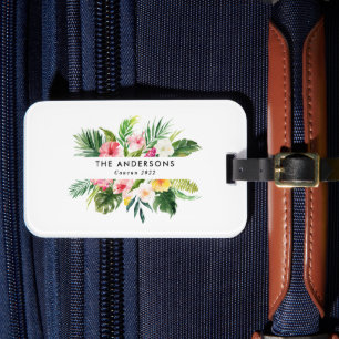 Tropical botanical floral summer vacation luggage tag