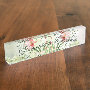 Tropical Botanical Flower Elegant Stylish Nameplate