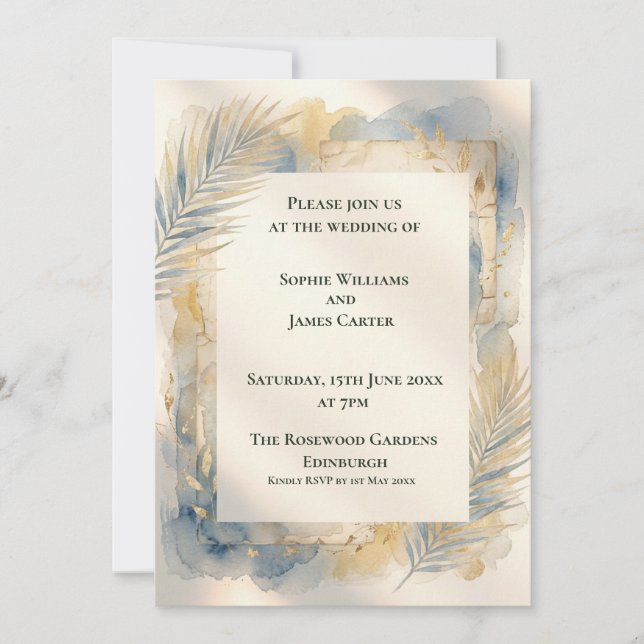 Tropical Botanical Gold Frame Scottish Wedding Inv Invitation (Front)