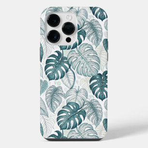 Tropical Botanical Green Monsteras iPhone 14 Pro Max Case