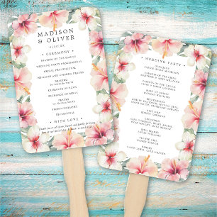 Tropical Botanical Hibiscus Floral Wedding Program Hand Fan