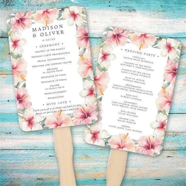 Tropical Botanical Hibiscus Floral Wedding Program Hand Fan (Creator Uploaded)