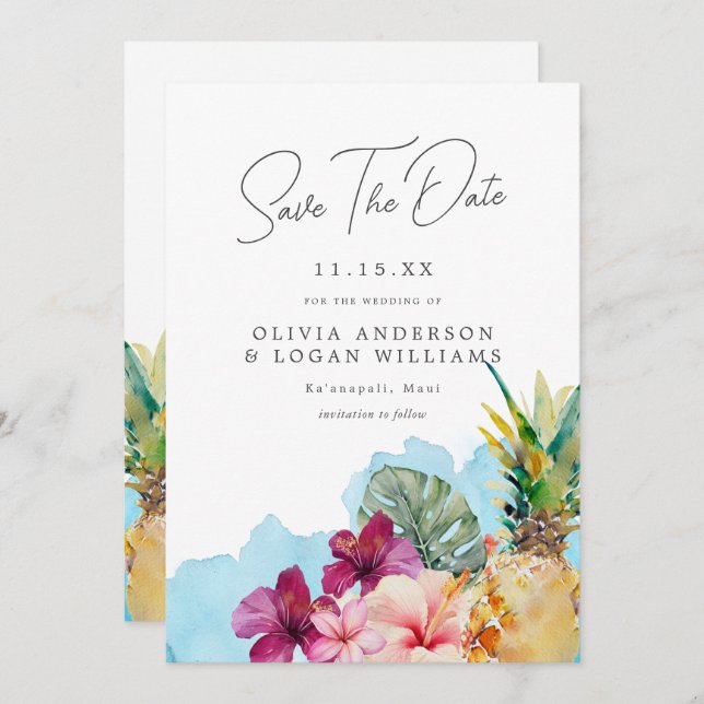 Tropical Botanical Island Wedding Save The Date Invitation (Front/Back)
