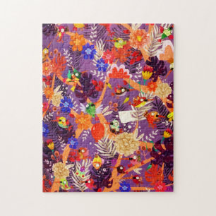 Tropical Botanical Jungle Bird Flowers Paradise Jigsaw Puzzle