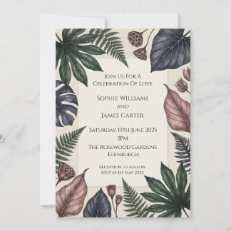 Tropical Botanical Leaf Corner Wedding Invitation