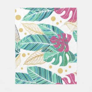 Tropical botanical leaves, seamless vintage design fleece blanket