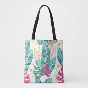 Tropical botanical leaves, seamless vintage design tote bag