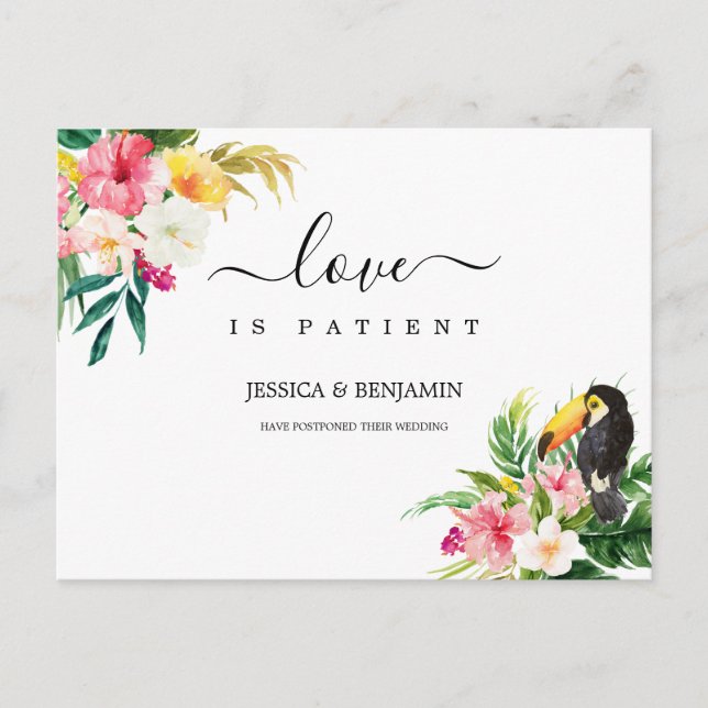 Tropical Botanical Love is Patient Postponed Postcard (Front)