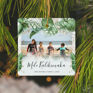 Tropical Botanical Mele Kalikimaka Christmas Photo Ceramic Ornament