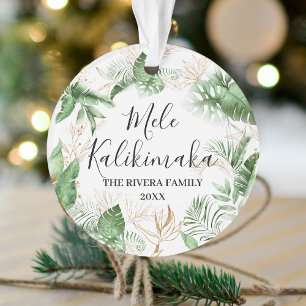 Tropical Botanical Mele Kalikimaka Christmas Photo Ornament