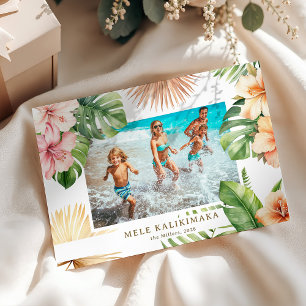 Tropical Botanical Mele Kalikimaka Photo  Holiday Card