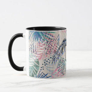 Tropical, Botanical, palm leaves, floral, grey, pi Mug