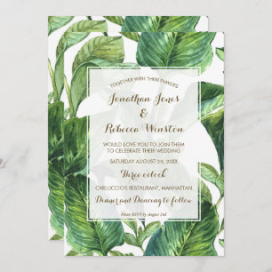 tropical botanical palm leaves wedding invitation