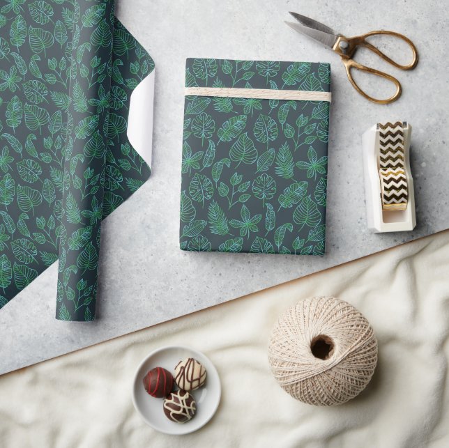 Tropical Botanical Palm Leaves Wrapping Paper (Crafts)